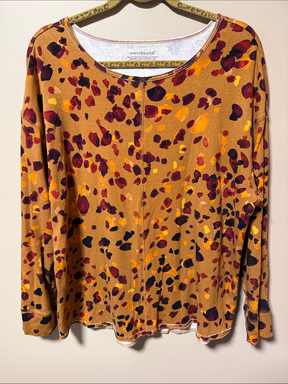 Westbound Mustard Animal Spot Long Sleeve Top
